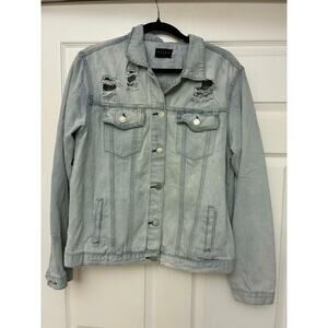 Risen Los Angeles Distressed Denim Jacket Light‎ Wash Casual Streetwear Sz M